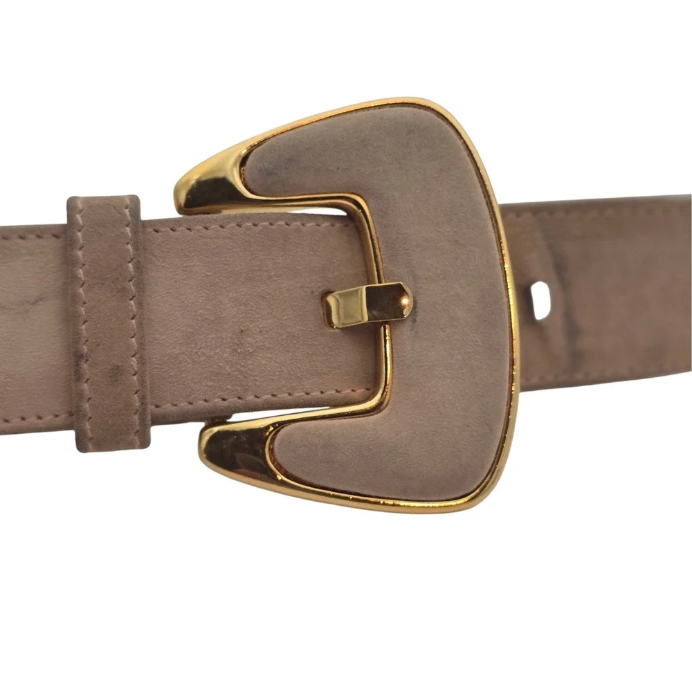 Vintage 80s Escada‎ Suede Belt Sz 36 Made Western Germany Gold Buckle Taupe